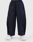 Button Hem Wide-Leg Trousers