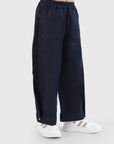 Button Hem Wide-Leg Trousers