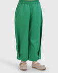 Button Hem Wide-Leg Trousers