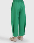 Button Hem Wide-Leg Trousers