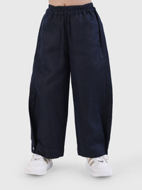 Button Hem Wide-Leg Trousers