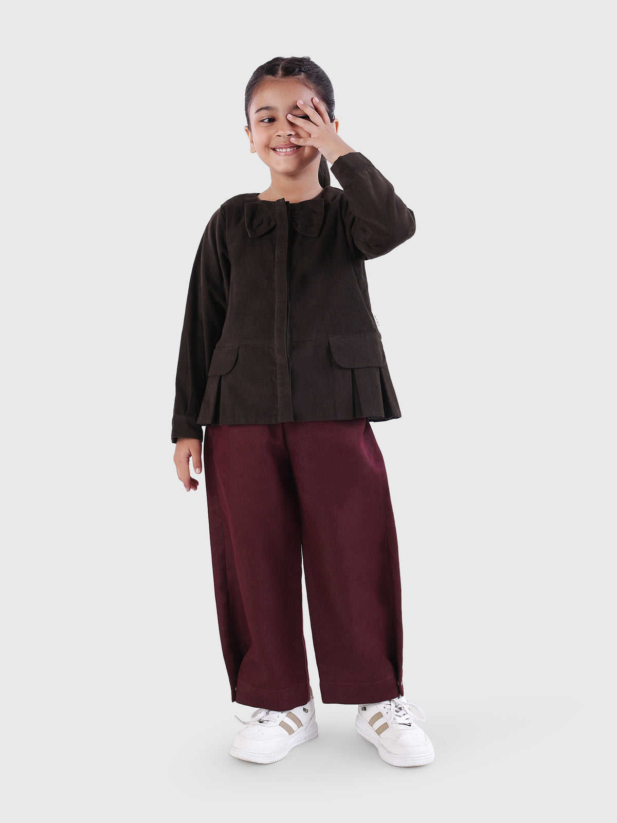 Button Hem Wide-Leg Trousers