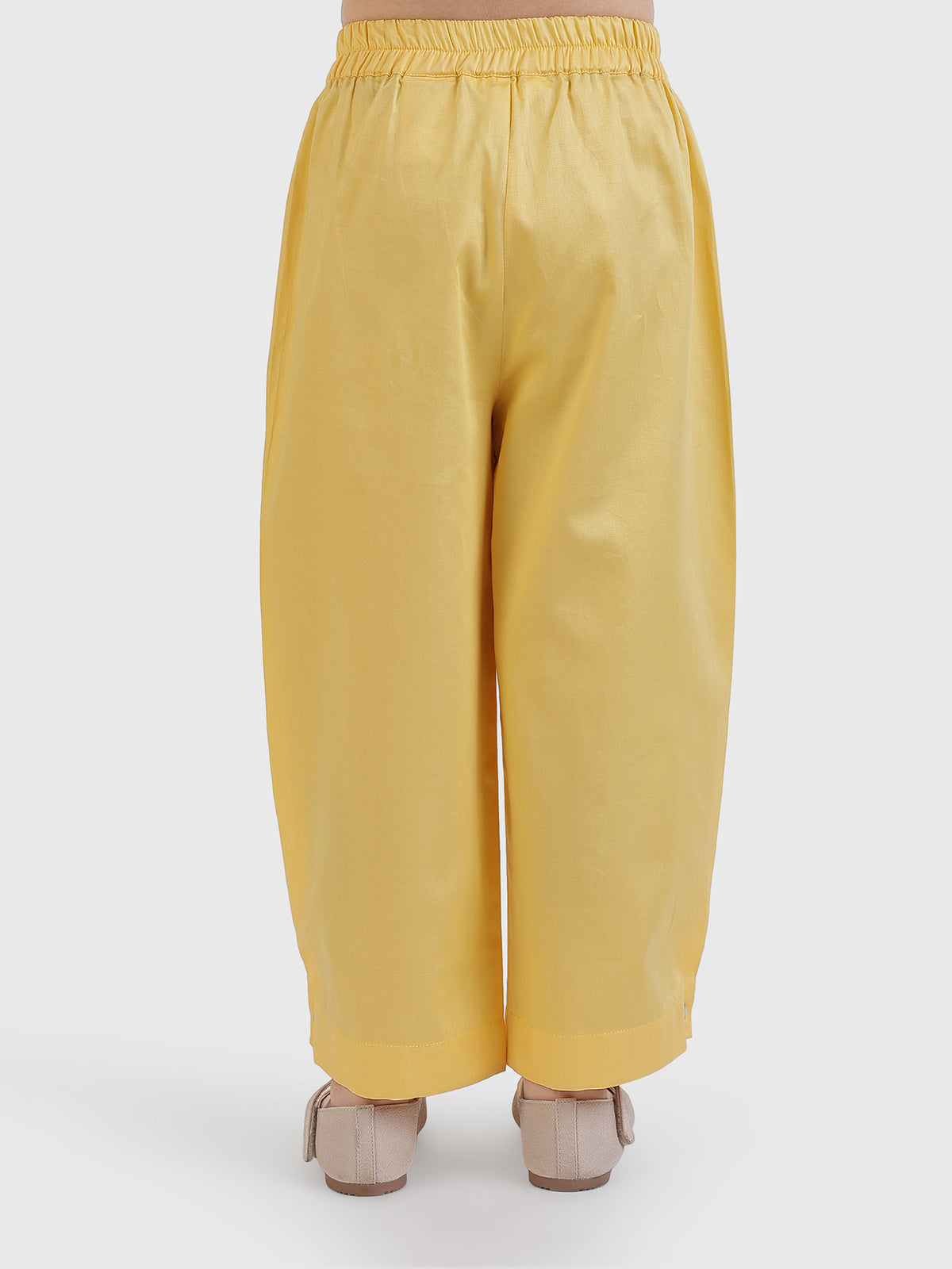 Button Hem Wide-Leg Trousers