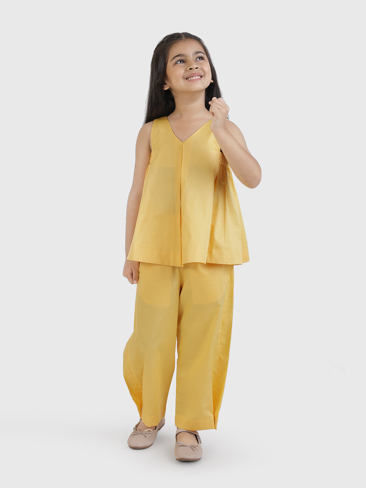 Button Hem Wide-Leg Trousers