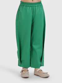 Button Hem Wide-Leg Trousers