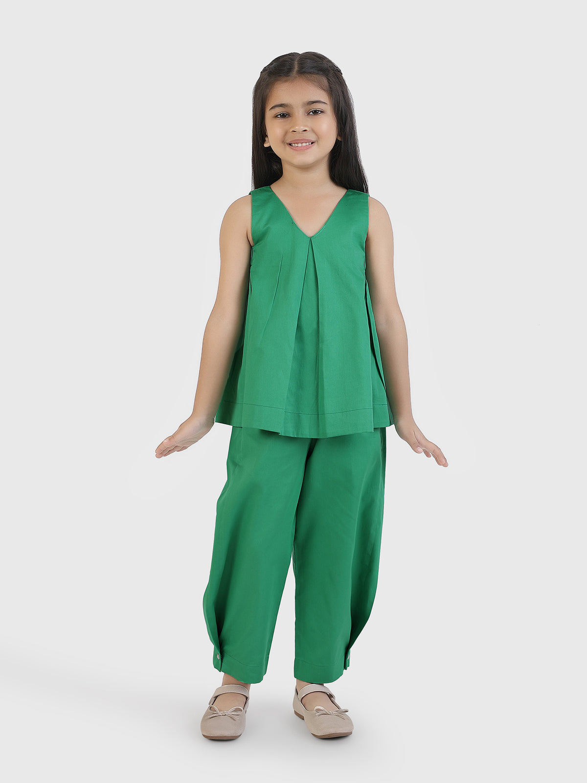 Button Hem Wide-Leg Trousers