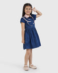 Contrast Collar Dress with Piping Detail