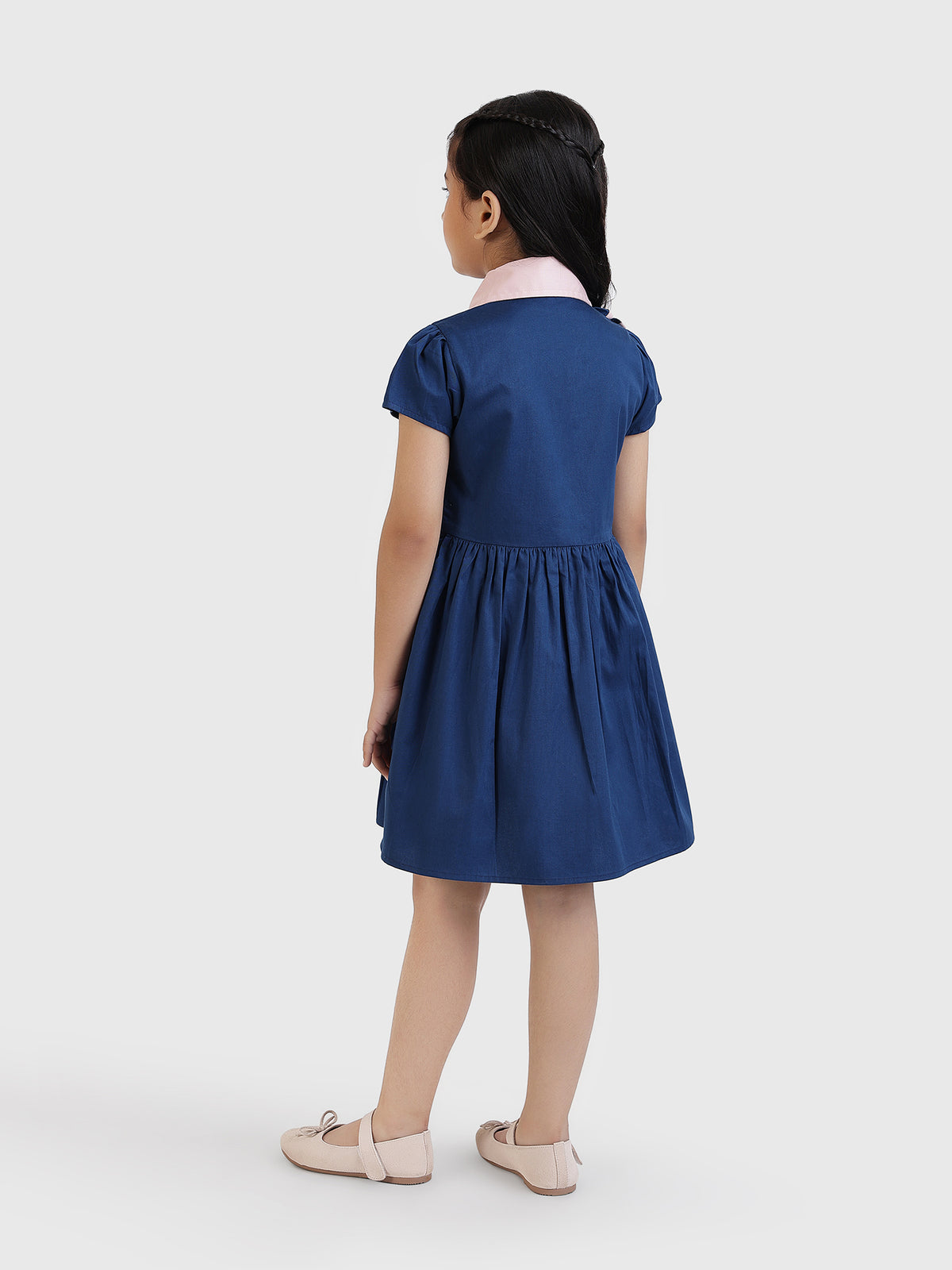 Contrast Collar Dress with Piping Detail