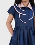 Contrast Collar Dress with Piping Detail