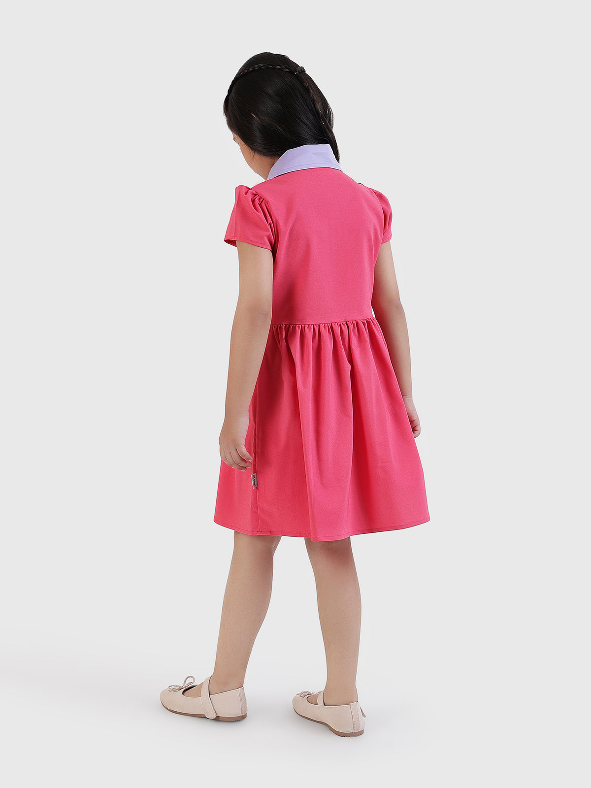 Contrast Collar Dress with Piping Detail
