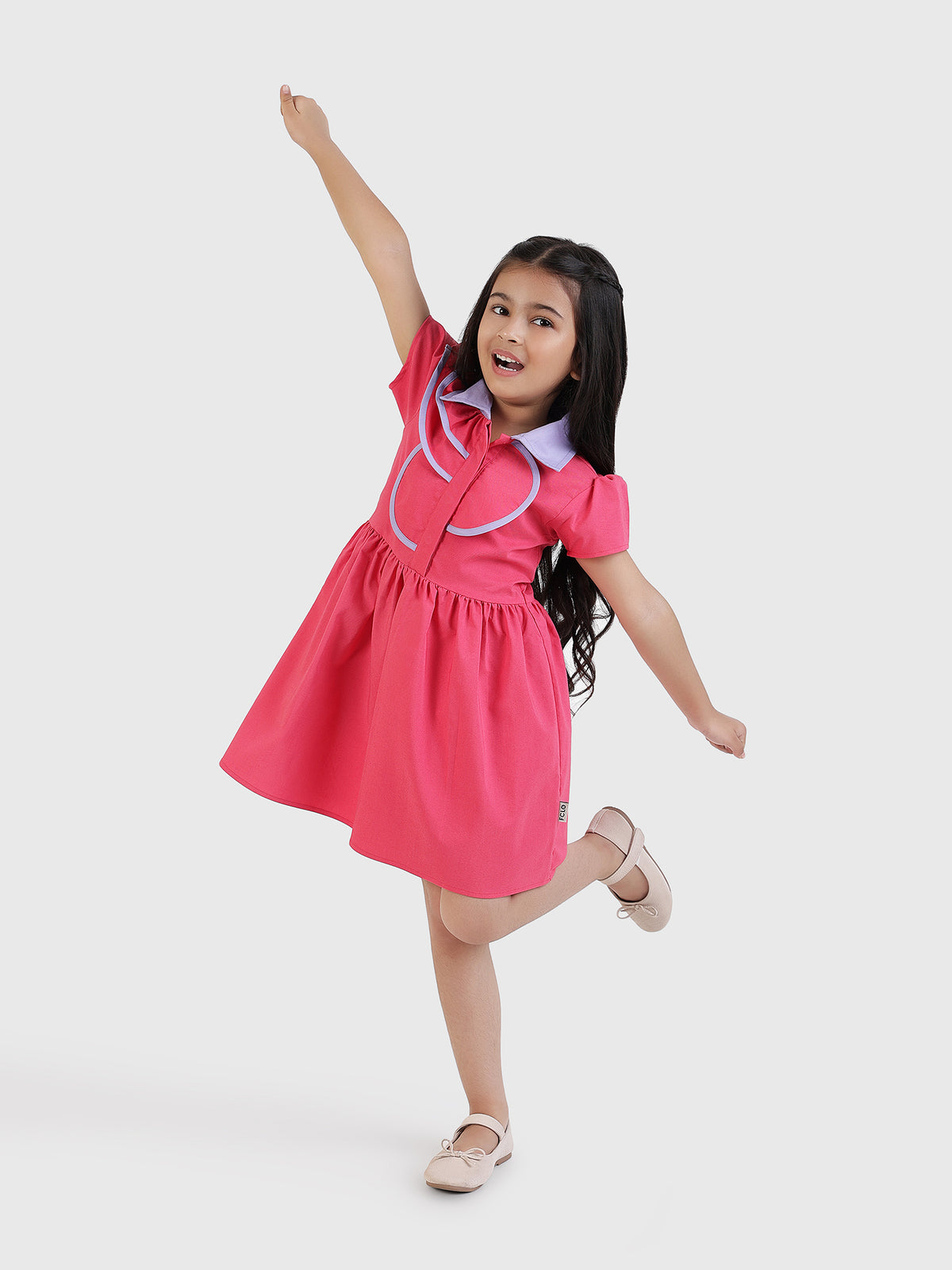 Contrast Collar Dress with Piping Detail