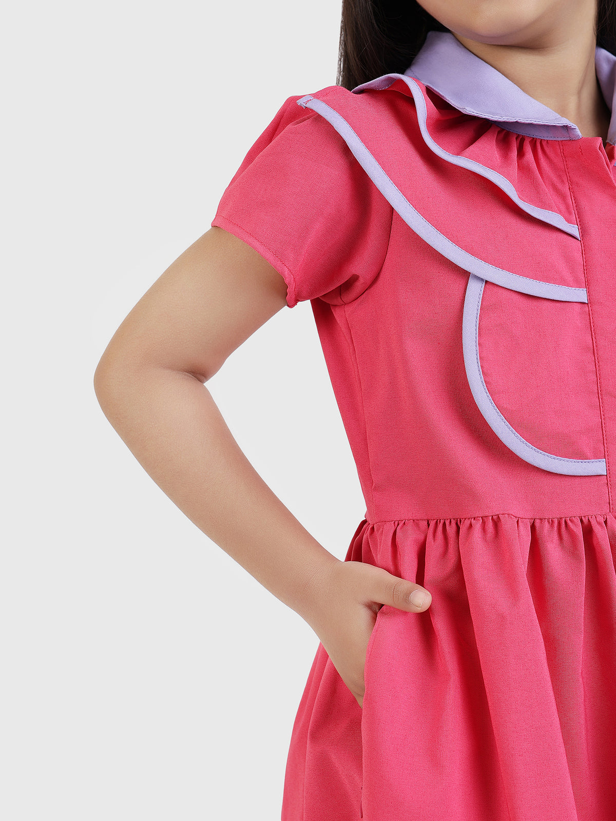 Contrast Collar Dress with Piping Detail