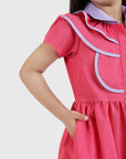 Contrast Collar Dress with Piping Detail