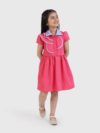 Contrast Collar Dress with Piping Detail