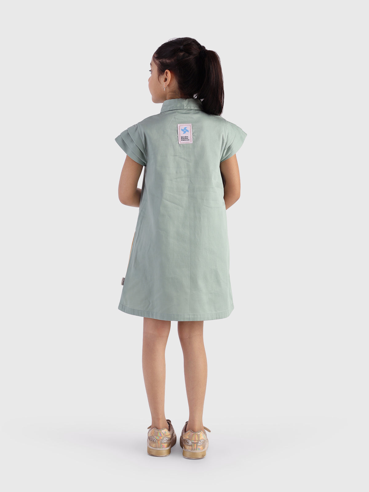 Pleated dress with collar